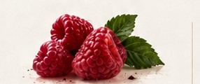 A cluster of red raspberries.