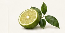 A cut bergamot beside green leaves.